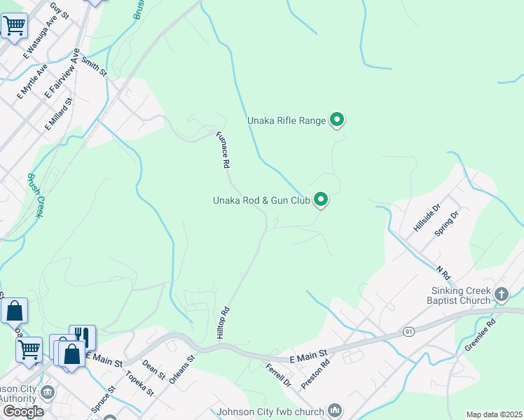 map of restaurants, bars, coffee shops, grocery stores, and more near 116 Furnace Road in Johnson City