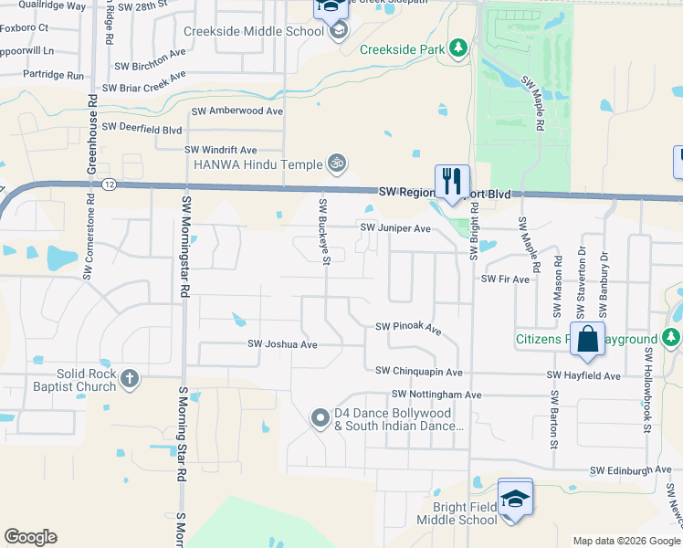 map of restaurants, bars, coffee shops, grocery stores, and more near 2504 Southwest Arbor Road in Bentonville