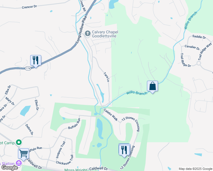 map of restaurants, bars, coffee shops, grocery stores, and more near 162 Tara Ln in Goodlettsville