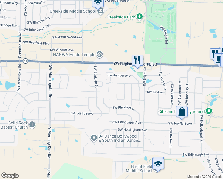map of restaurants, bars, coffee shops, grocery stores, and more near 3904 Southwest Huckleberry Street in Bentonville
