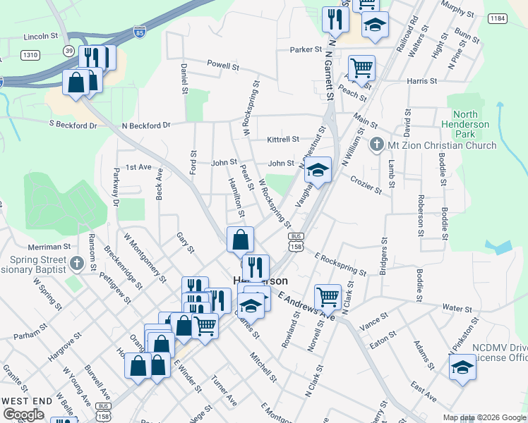 map of restaurants, bars, coffee shops, grocery stores, and more near 246 Pearl Street in Henderson