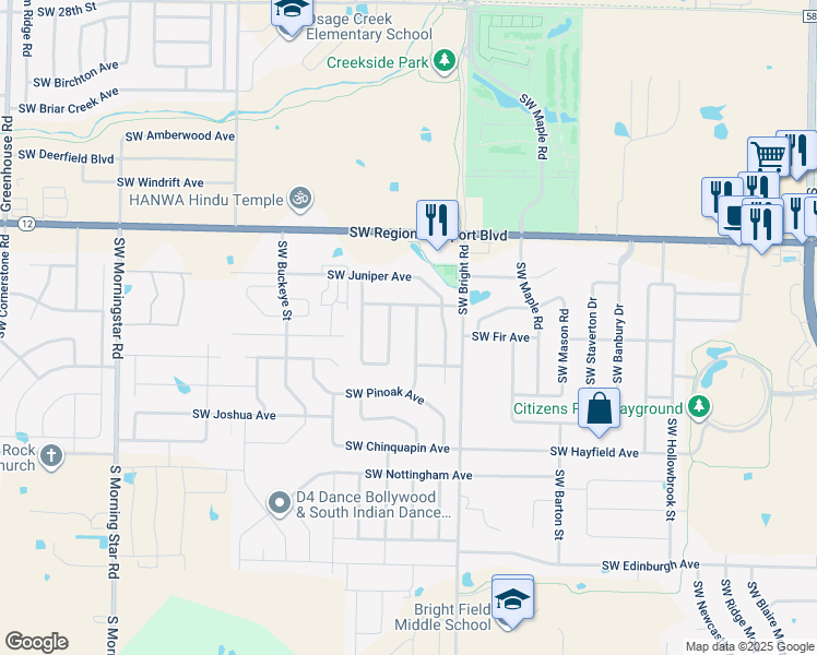 map of restaurants, bars, coffee shops, grocery stores, and more near 3904 Southwest Sycamore Street in Bentonville