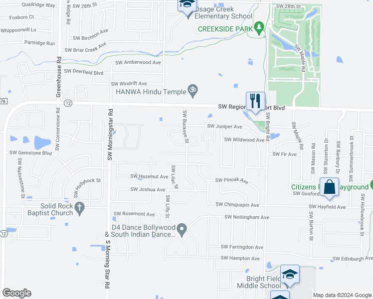 map of restaurants, bars, coffee shops, grocery stores, and more near 2706 Southwest Arbor Road in Bentonville