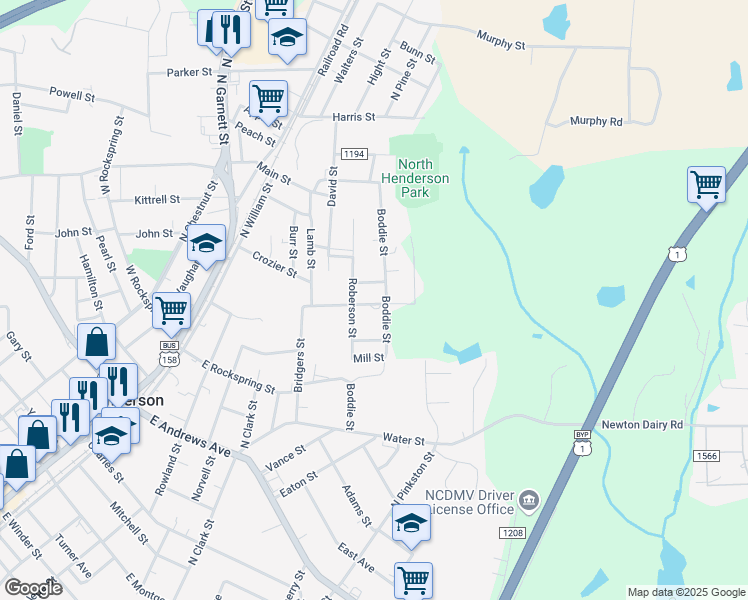 map of restaurants, bars, coffee shops, grocery stores, and more near 1063 Hughes Street in Henderson