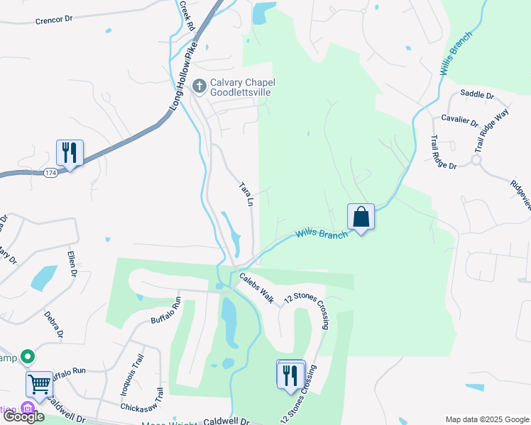 map of restaurants, bars, coffee shops, grocery stores, and more near 207 Abiding Place in Goodlettsville