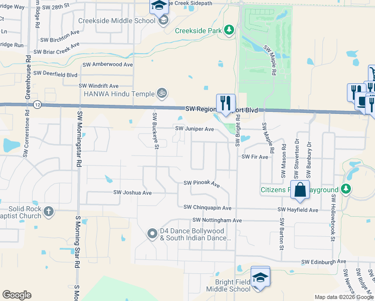 map of restaurants, bars, coffee shops, grocery stores, and more near 3904 Southwest Huckleberry Street in Bentonville