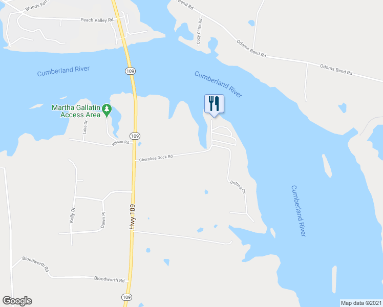 map of restaurants, bars, coffee shops, grocery stores, and more near 175 Cherokee Dock Road in Lebanon