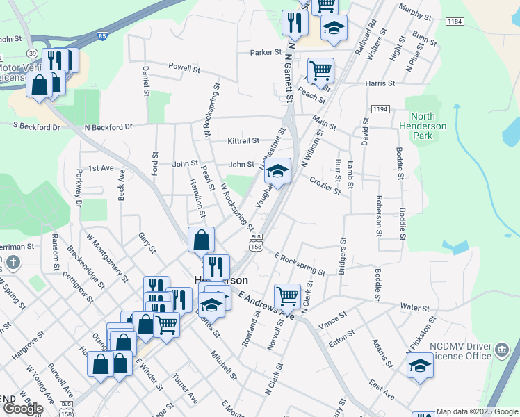 map of restaurants, bars, coffee shops, grocery stores, and more near 715 Vaughan Street in Henderson