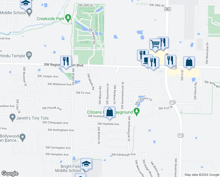 map of restaurants, bars, coffee shops, grocery stores, and more near 3903 Southwest Staverton Drive in Bentonville