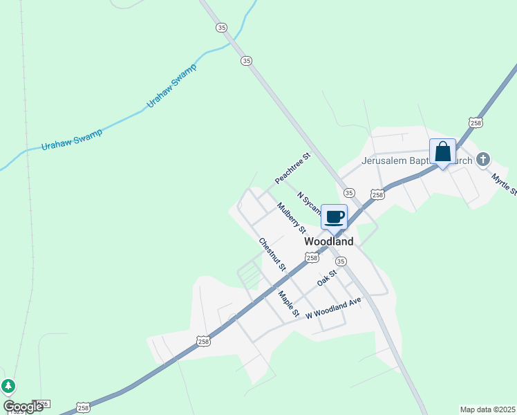 map of restaurants, bars, coffee shops, grocery stores, and more near 302 Pine Top Drive in Woodland
