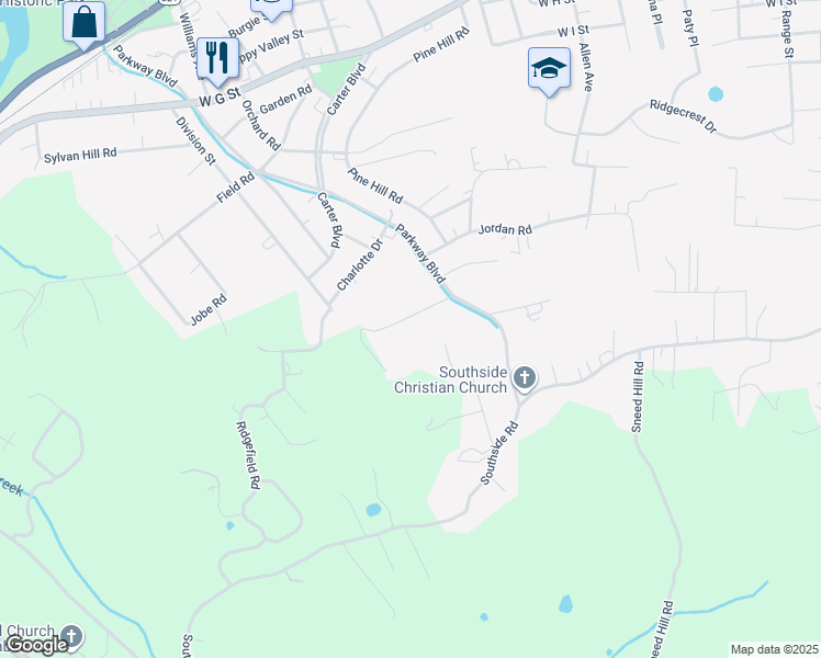 map of restaurants, bars, coffee shops, grocery stores, and more near 1618 Hillview Drive in Elizabethton