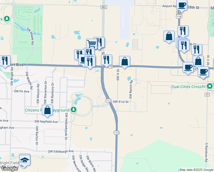 map of restaurants, bars, coffee shops, grocery stores, and more near 3717 Southwest I Street in Bentonville