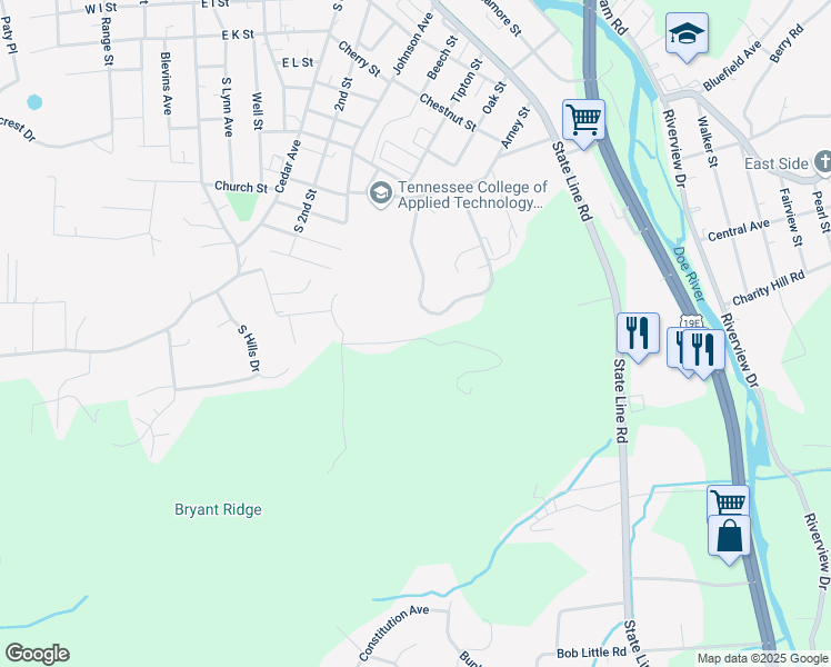 map of restaurants, bars, coffee shops, grocery stores, and more near 783 Sugar Hollow Road in Elizabethton