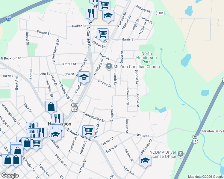 map of restaurants, bars, coffee shops, grocery stores, and more near 725 Lamb Street in Henderson
