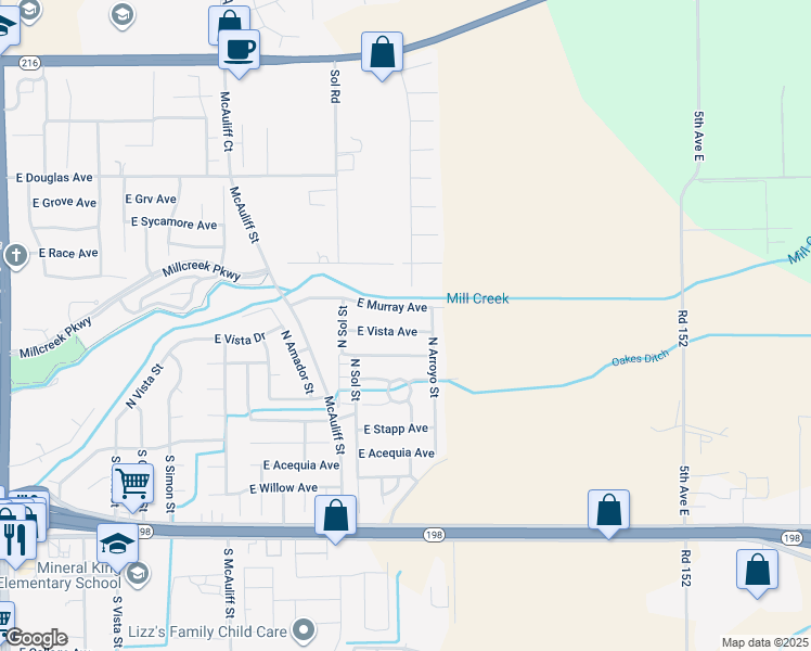 map of restaurants, bars, coffee shops, grocery stores, and more near 4334 East VISTA AVE in Visalia