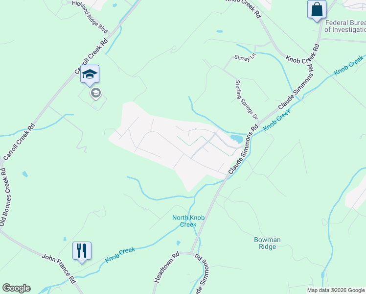 map of restaurants, bars, coffee shops, grocery stores, and more near 203 Strawberry Field Drive in Johnson City