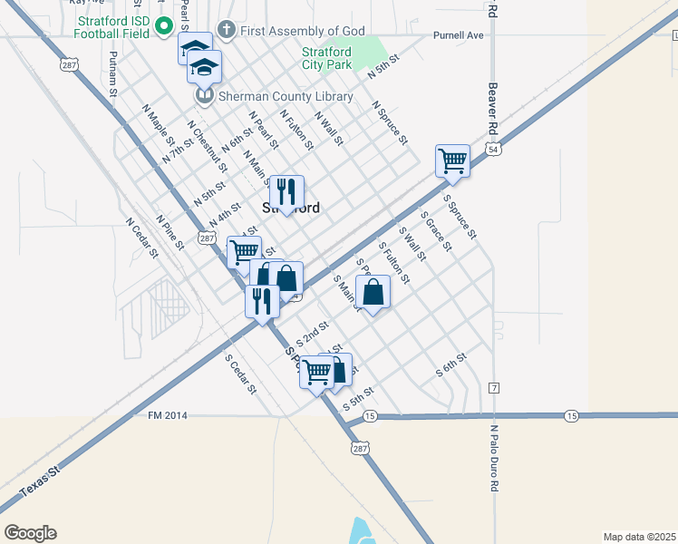 map of restaurants, bars, coffee shops, grocery stores, and more near 502 Texas Street in Stratford