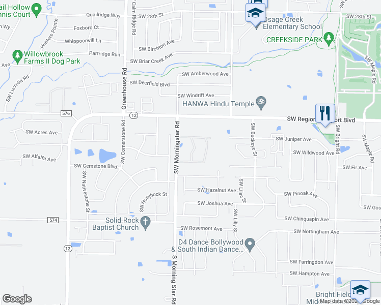 map of restaurants, bars, coffee shops, grocery stores, and more near 3105 Southwest Homeplace Avenue in Bentonville