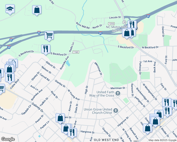 map of restaurants, bars, coffee shops, grocery stores, and more near 250 High Street in Henderson