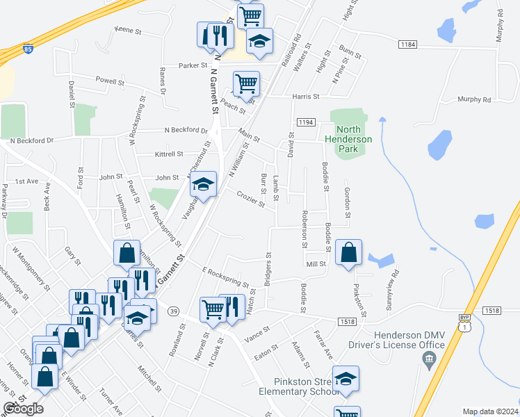map of restaurants, bars, coffee shops, grocery stores, and more near 236 Crozier Street in Henderson