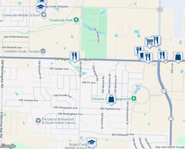 map of restaurants, bars, coffee shops, grocery stores, and more near 1905 Southwest Pine Avenue in Bentonville