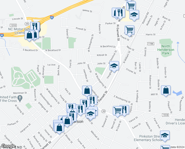 map of restaurants, bars, coffee shops, grocery stores, and more near 242 Pearl Street in Henderson