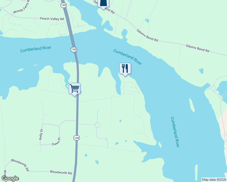 map of restaurants, bars, coffee shops, grocery stores, and more near 275 Cherokee Dock Road in Lebanon