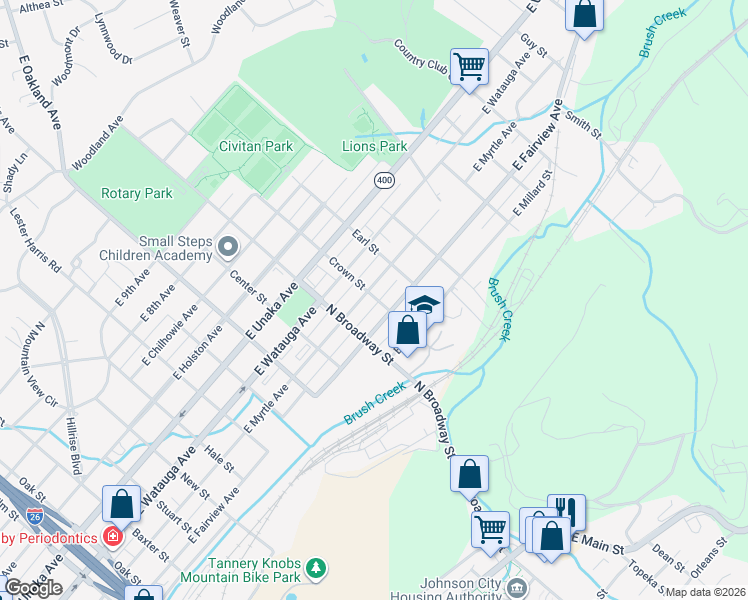 map of restaurants, bars, coffee shops, grocery stores, and more near in Johnson City
