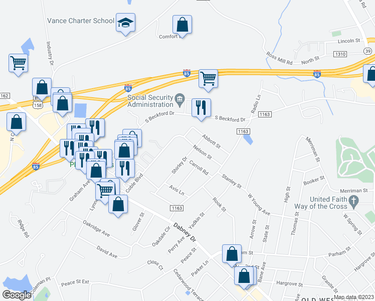 map of restaurants, bars, coffee shops, grocery stores, and more near 818 Shirley Drive in Henderson