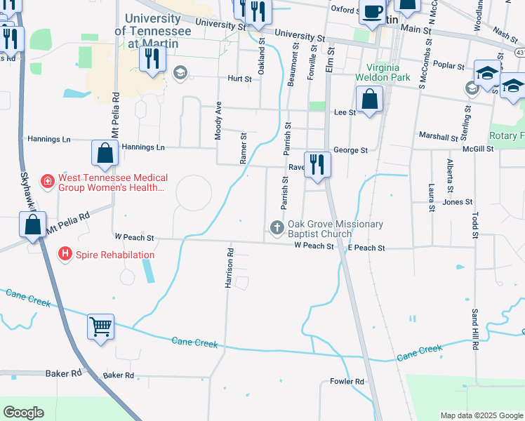 map of restaurants, bars, coffee shops, grocery stores, and more near 110 Murphy Drive in Martin