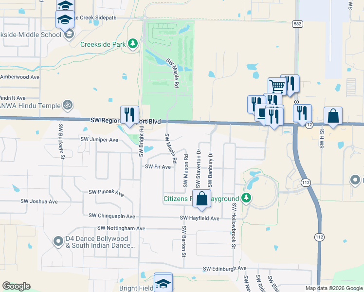 map of restaurants, bars, coffee shops, grocery stores, and more near 1811 Southwest Pine Avenue in Bentonville