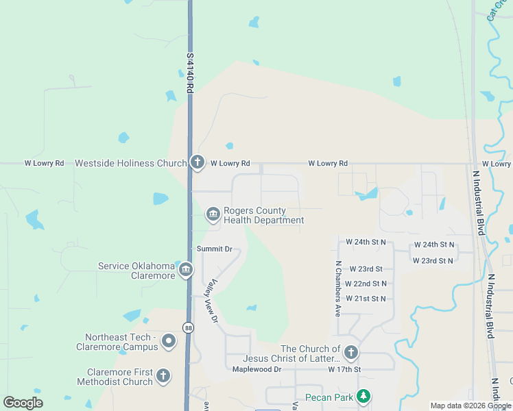 map of restaurants, bars, coffee shops, grocery stores, and more near 1607 Forest Park Drive in Claremore