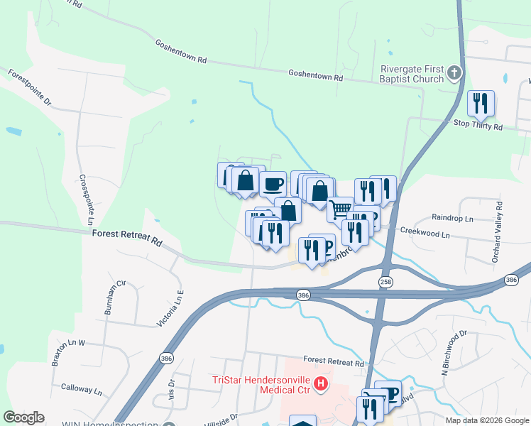 map of restaurants, bars, coffee shops, grocery stores, and more near in Hendersonville