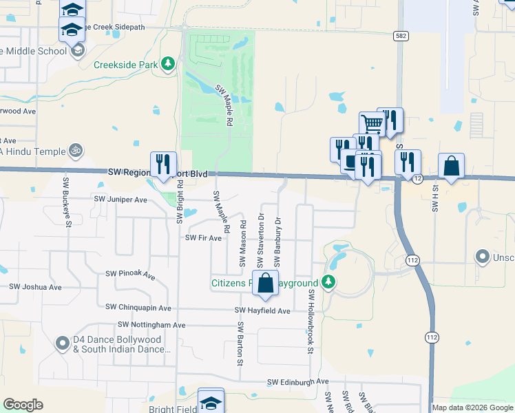 map of restaurants, bars, coffee shops, grocery stores, and more near 3800 Southwest Staverton Drive in Bentonville