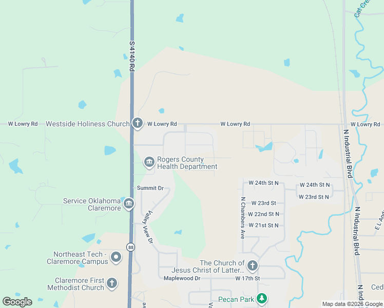 map of restaurants, bars, coffee shops, grocery stores, and more near 1607 Forest Park Drive in Claremore