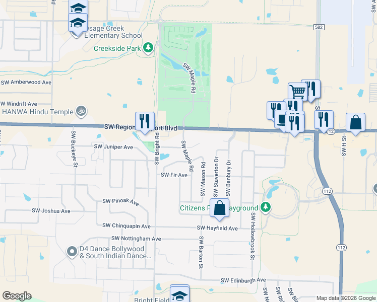 map of restaurants, bars, coffee shops, grocery stores, and more near 1811 Southwest Pine Avenue in Bentonville