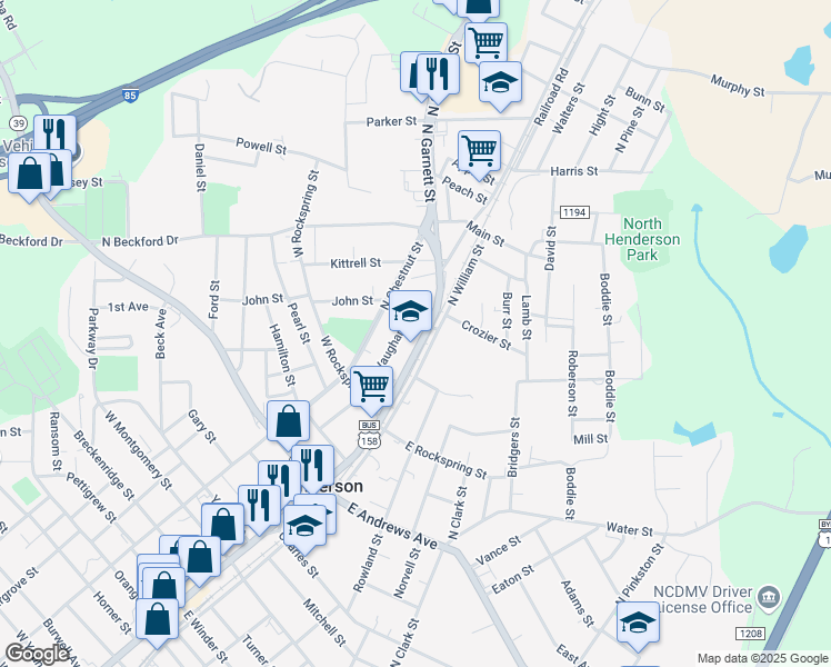 map of restaurants, bars, coffee shops, grocery stores, and more near 825 North Garnett Street in Henderson