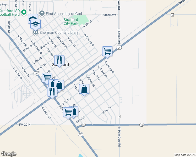 map of restaurants, bars, coffee shops, grocery stores, and more near 116 South Wall Street in Stratford