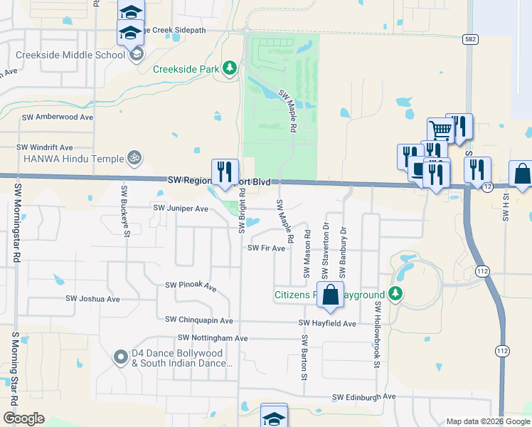 map of restaurants, bars, coffee shops, grocery stores, and more near 1905 Southwest Pine Avenue in Bentonville