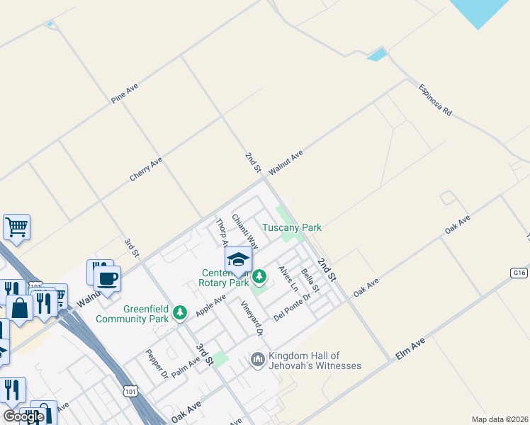 map of restaurants, bars, coffee shops, grocery stores, and more near 209 Sirrah Way in Greenfield
