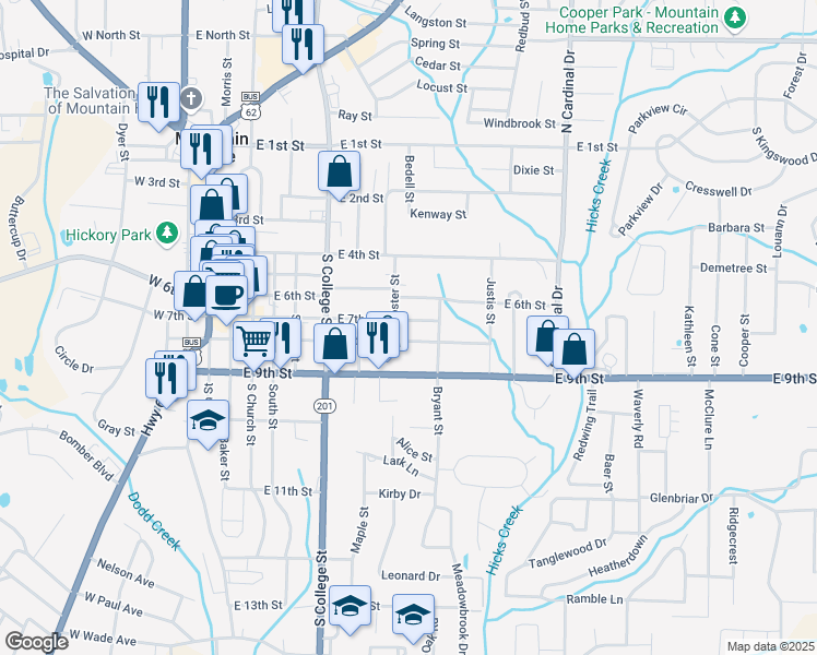 map of restaurants, bars, coffee shops, grocery stores, and more near 638-658 East 8th Street in Mountain Home