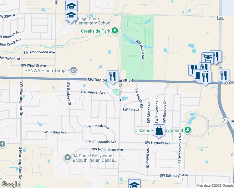 map of restaurants, bars, coffee shops, grocery stores, and more near 3800 Southwest Bright Road in Bentonville