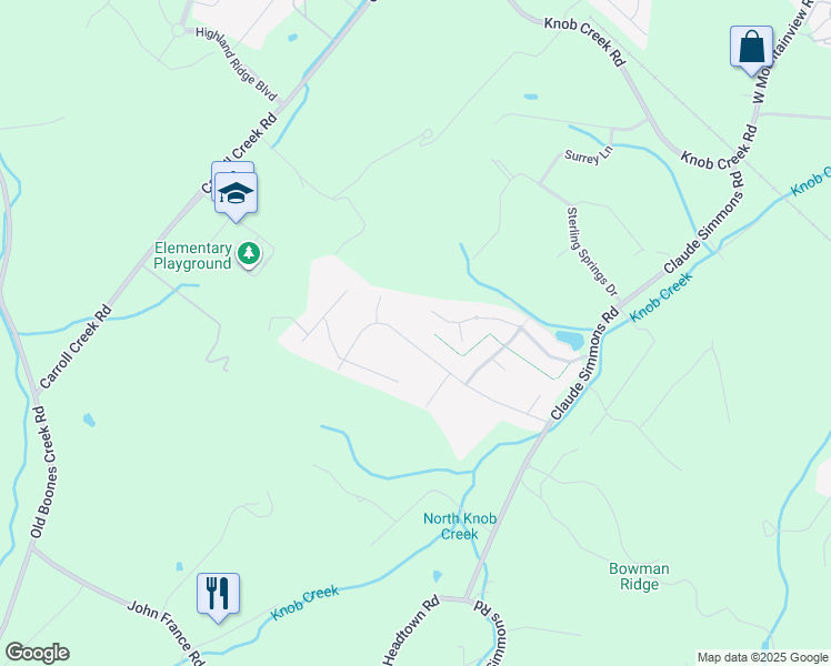 map of restaurants, bars, coffee shops, grocery stores, and more near 212 Strawberry Field Drive in Johnson City