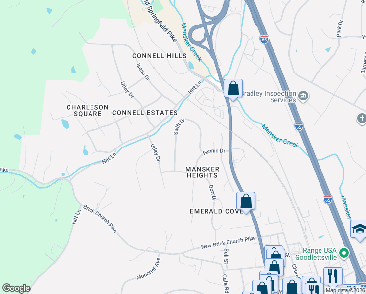 map of restaurants, bars, coffee shops, grocery stores, and more near 234 Swift Drive in Goodlettsville