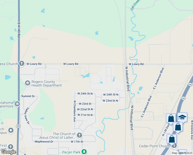 map of restaurants, bars, coffee shops, grocery stores, and more near 800 Stirrup Street in Claremore