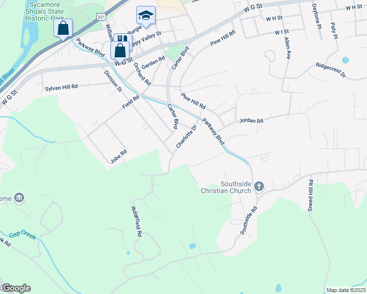 map of restaurants, bars, coffee shops, grocery stores, and more near 1630 Charlotte Drive in Elizabethton