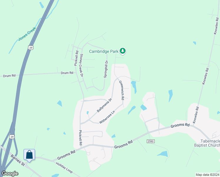 map of restaurants, bars, coffee shops, grocery stores, and more near 1507 Ballymena Drive in Reidsville