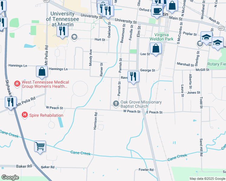 map of restaurants, bars, coffee shops, grocery stores, and more near 110 Murphy Drive in Martin