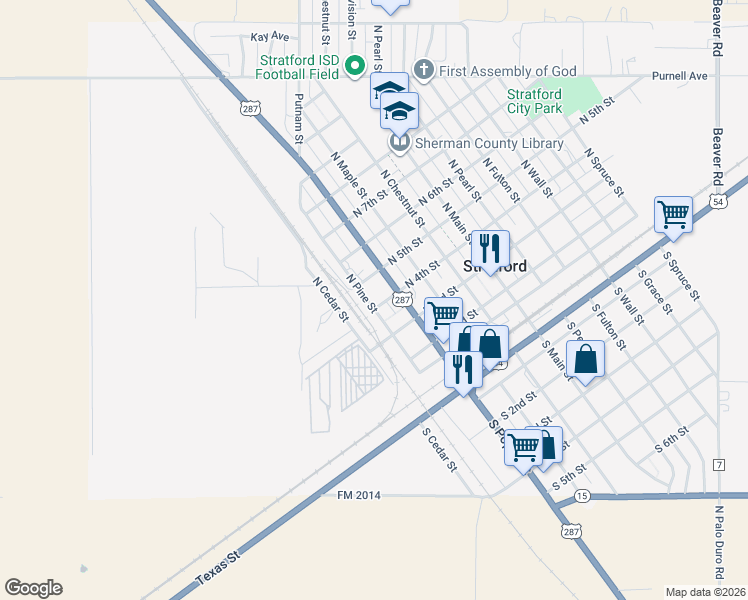map of restaurants, bars, coffee shops, grocery stores, and more near 317-525 North Cedar Street in Stratford