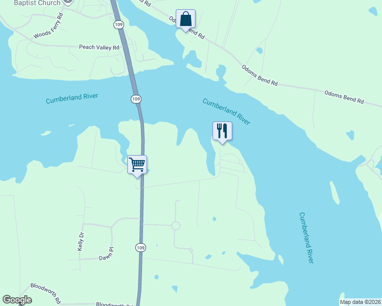 map of restaurants, bars, coffee shops, grocery stores, and more near 255 Cherokee Dock Road in Lebanon